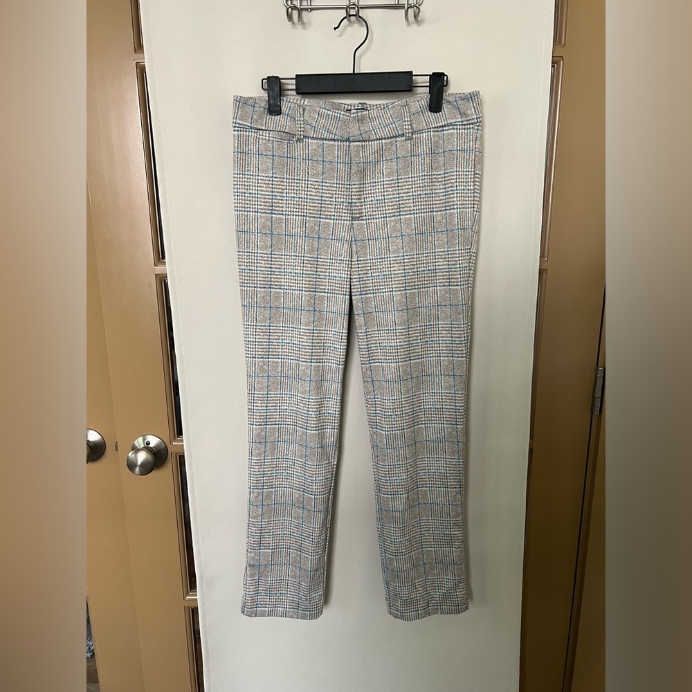 Kut from the Kloth Women's 8 Beige Blue Plaid Skinny Trouser‎ Pants